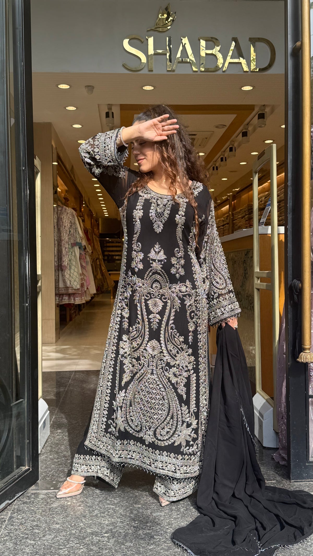 Pakistani Long Georgette Suit Set with Hand Beads Work | Size Up to 44 | Festive & Party Wear