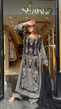 Pakistani Long Georgette Suit Set with Hand Beads Work | Size Up to 44 | Festive & Party Wear