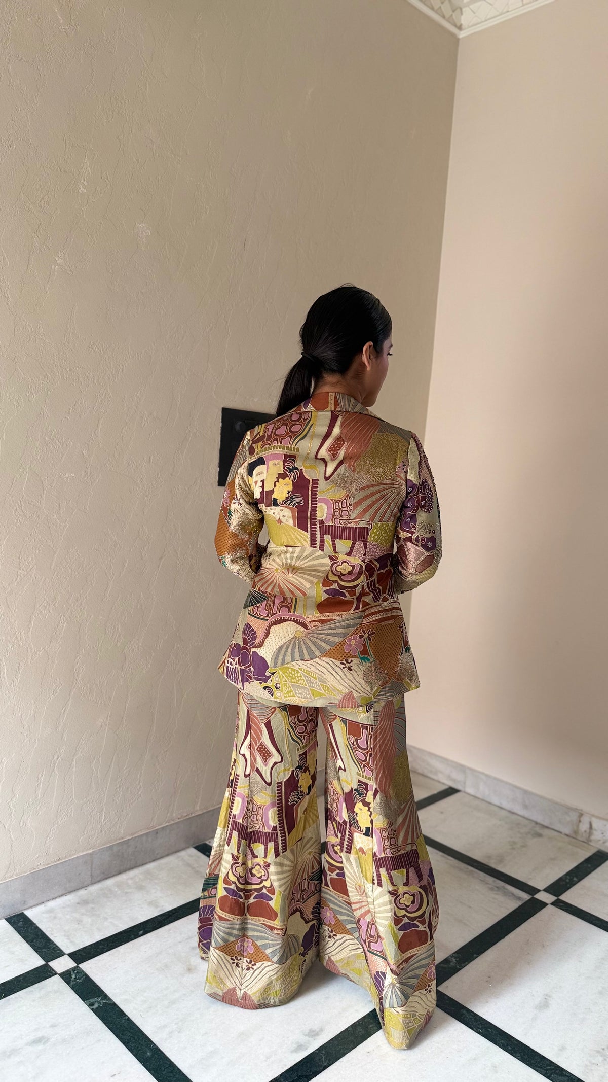 Banarasi Weave Indo-Western with Mirror, Pearl & Swarovski Work