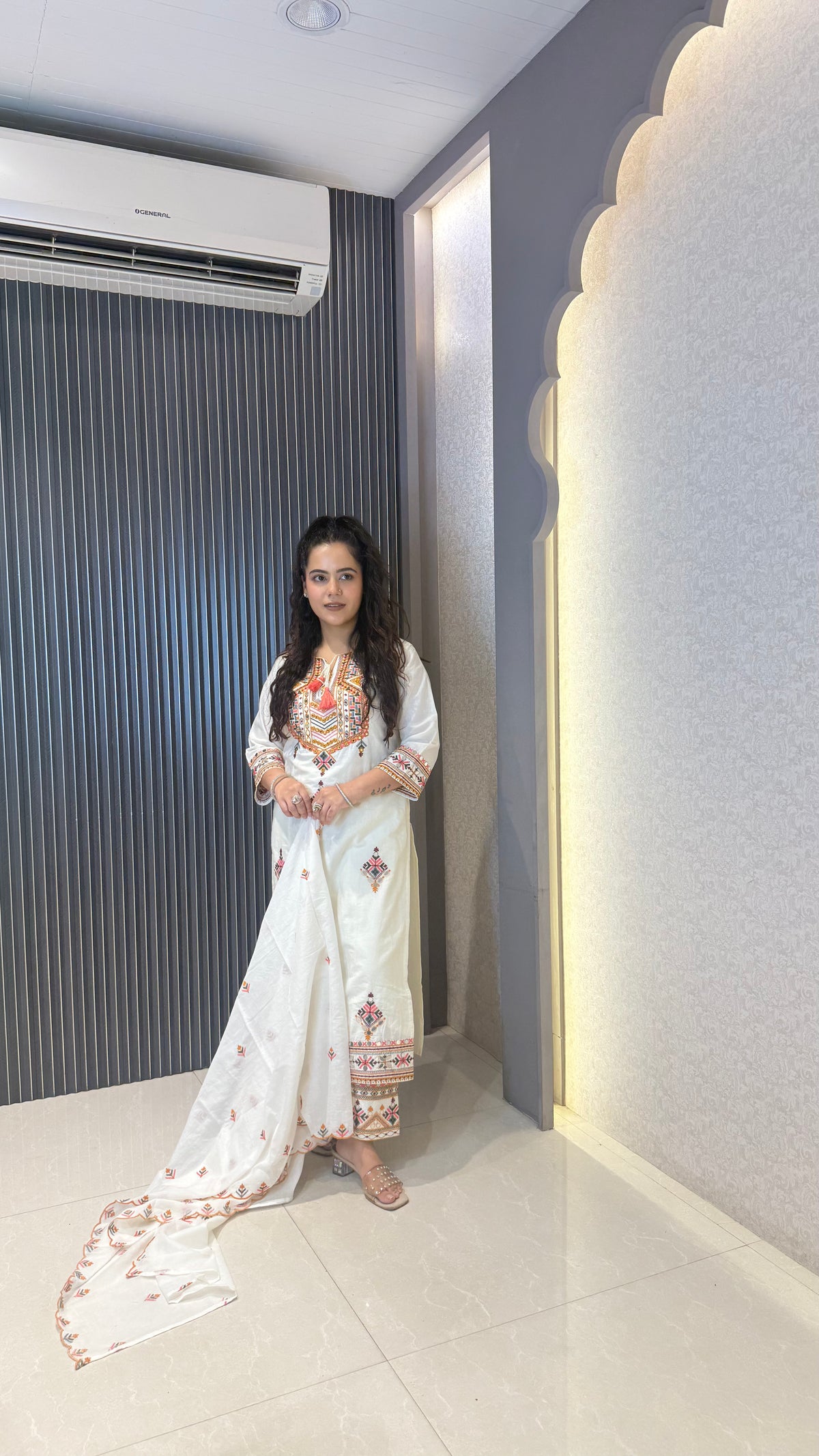 Budget-Friendly Mirror Work Suit Set with Thread Embroidery