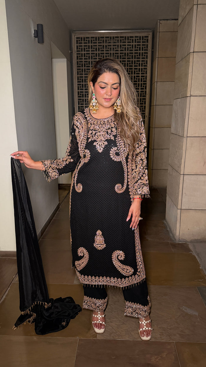 Georgette fabric Suit Set with Sequin Shirt &  Beads Handwork