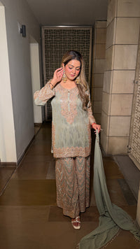 Georgette fabric Suit Set with Sequin shirt &  Beads handwork