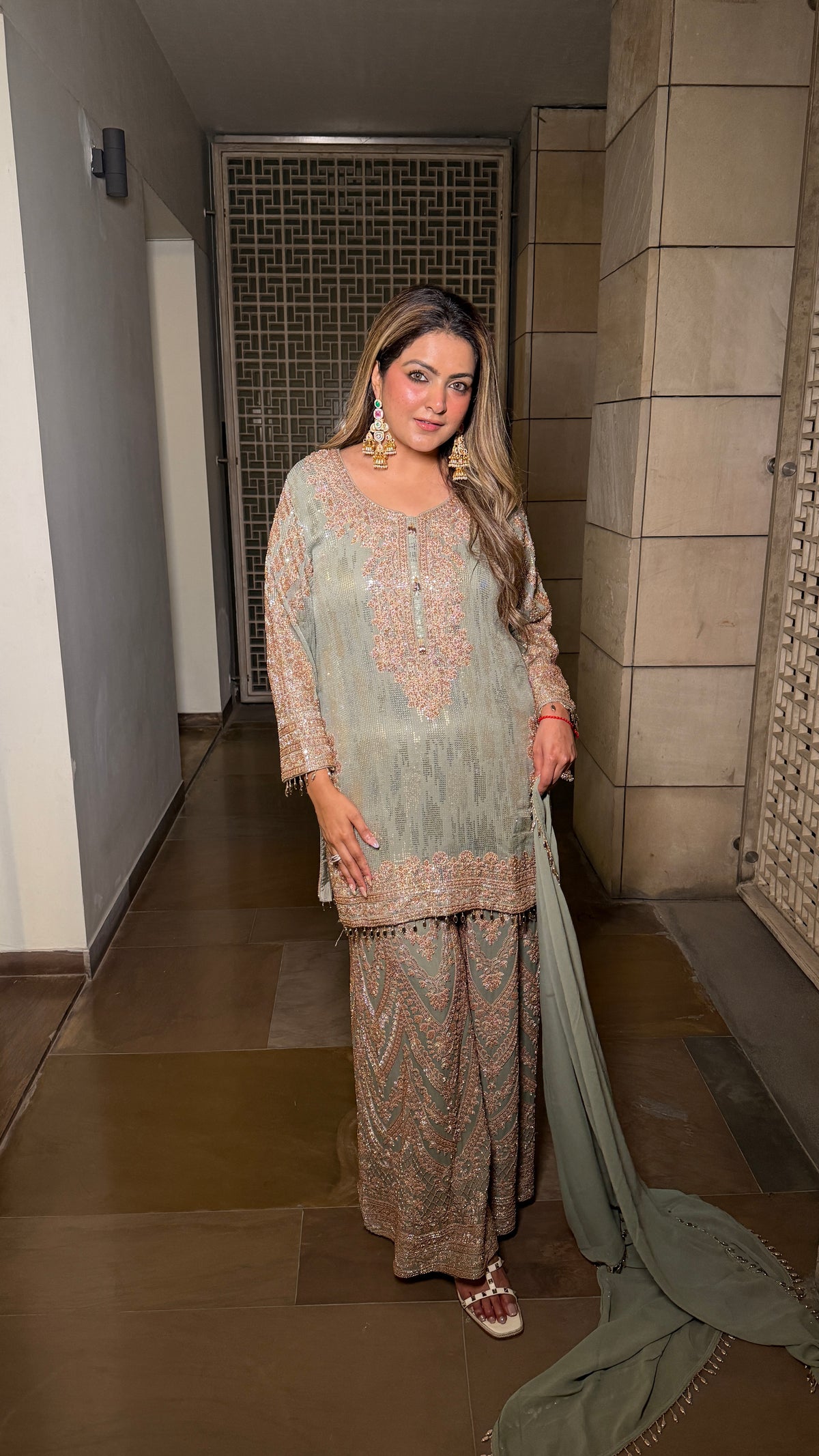 Georgette fabric Suit Set with Sequin shirt &  Beads handwork