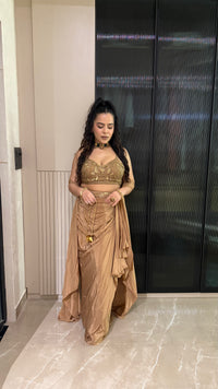 Drape Collection Designer Set with Handwork Blouse, Choker Dupatta & Crepe Bottom