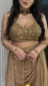 Drape Collection Designer Set with Handwork Blouse, Choker Dupatta & Crepe Bottom