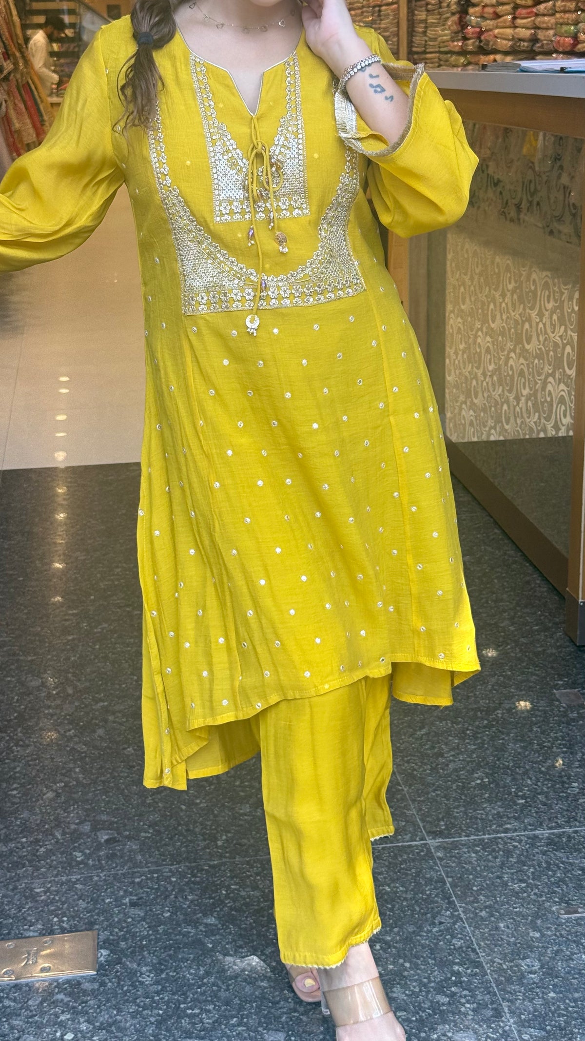 Mul Chanderi Co-Ord Set with Badla & Sequin Work