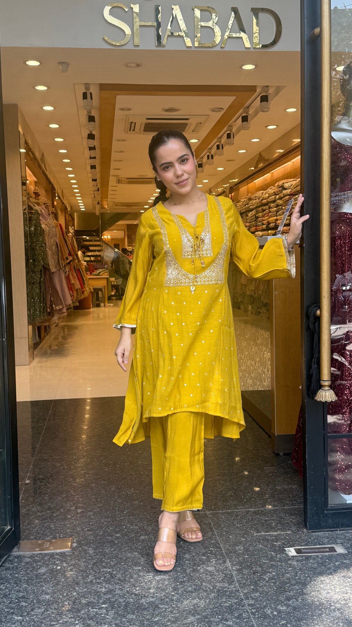Mul Chanderi Co-Ord Set with Badla & Sequin Work