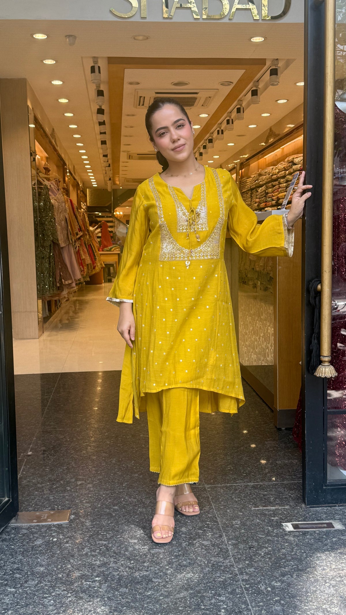 Mul Chanderi Co-Ord Set with Badla & Sequin Work