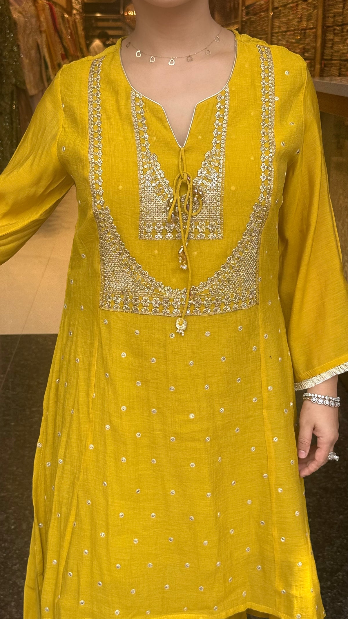 Mul Chanderi Co-Ord Set with Badla & Sequin Work