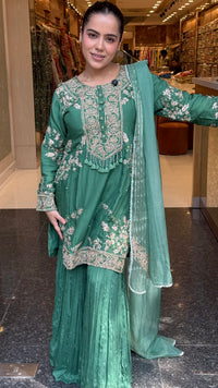 Silk Suit Set with Chinon Garara, Dori Work, Gotta & Pearl Detailing