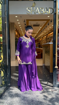 Gajji Silk Shirt & Chinon Suit Set with Dabka, Sequin & Pearl Work