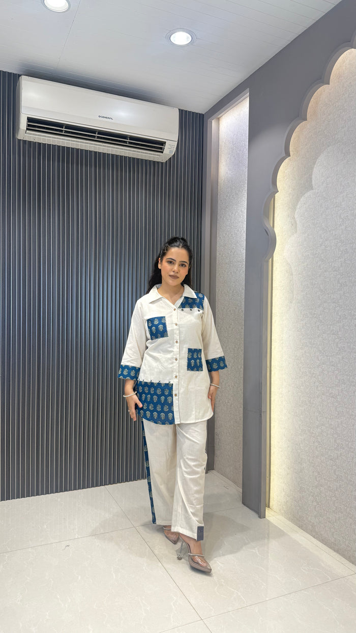 Linen Ajrak Print Co-ord Set with Patchwork