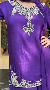 Gajji Silk Shirt & Chinon Suit Set with Dabka, Sequin & Pearl Work