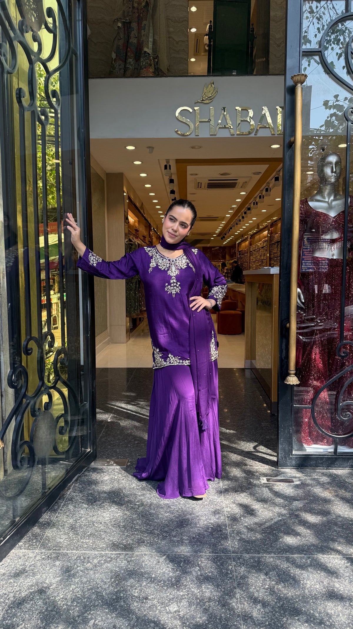 Gajji Silk Shirt & Chinon Suit Set with Dabka, Sequin & Pearl Work