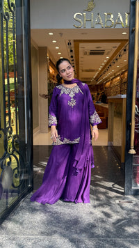 Gajji Silk Shirt & Chinon Suit Set with Dabka, Sequin & Pearl Work