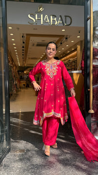 Gajji Silk A-Line Suit with Dabka Dori Work & Parsi Thread Embroidery