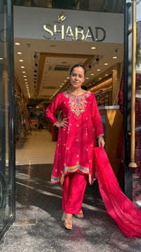 Gajji Silk A-Line Suit with Dabka Dori Work & Parsi Thread Embroidery