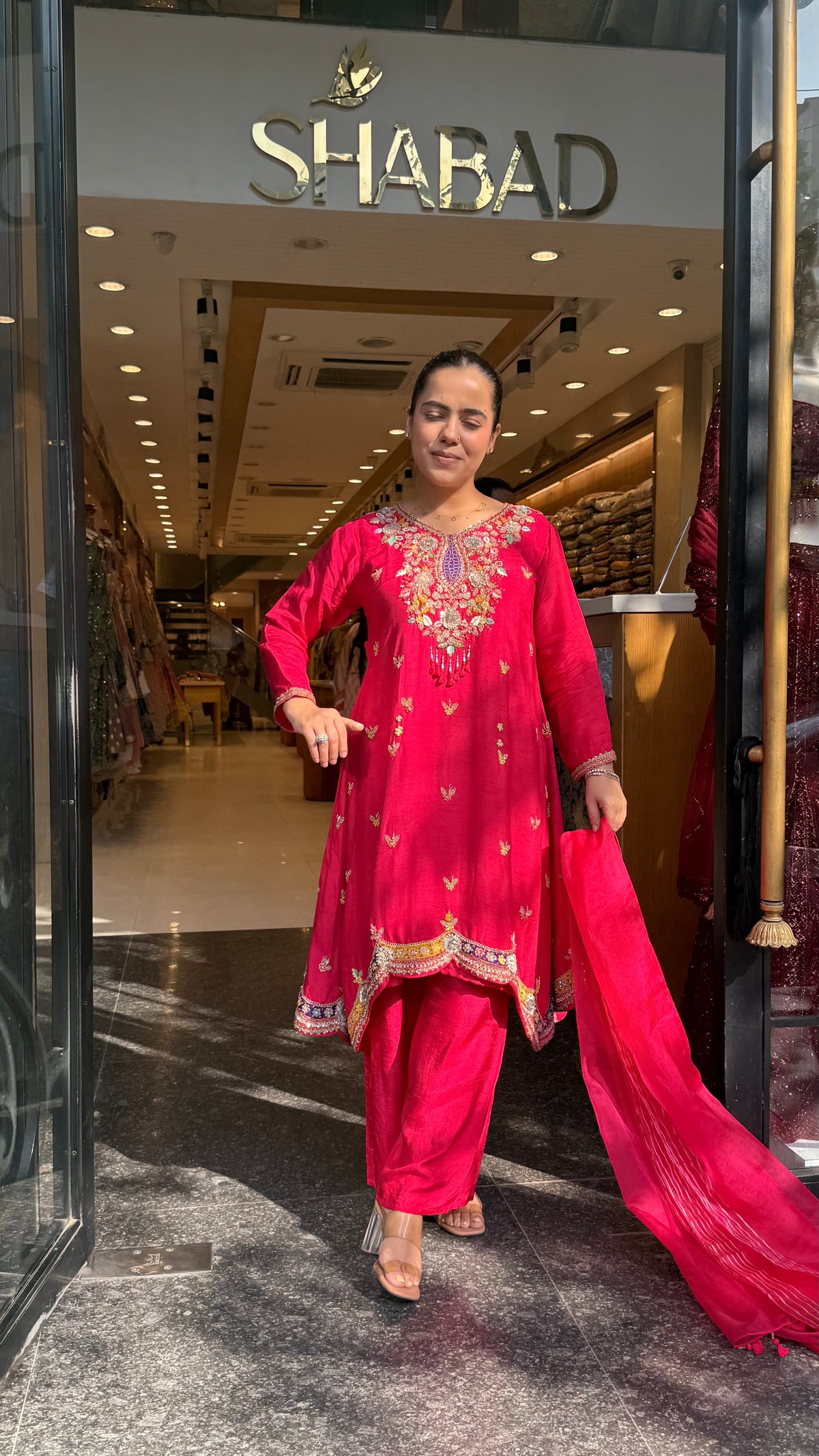 Gajji Silk A-Line Suit with Dabka Dori Work & Parsi Thread Embroidery
