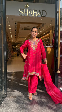 Gajji Silk A-Line Suit with Dabka Dori Work & Parsi Thread Embroidery