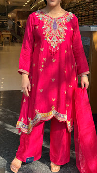 Gajji Silk A-Line Suit with Dabka Dori Work & Parsi Thread Embroidery