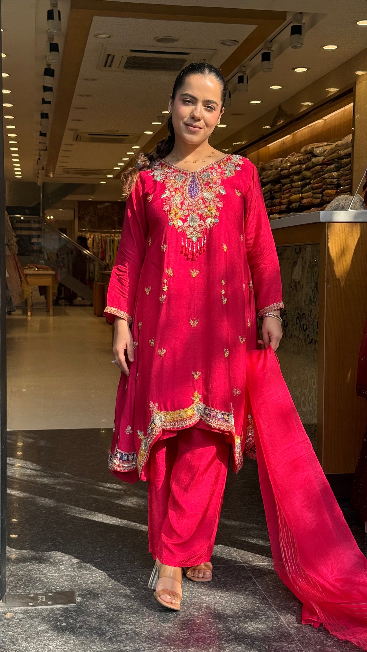 Gajji Silk A-Line Suit with Dabka Dori Work & Parsi Thread Embroidery