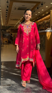 Gajji Silk A-Line Suit with Dabka Dori Work & Parsi Thread Embroidery