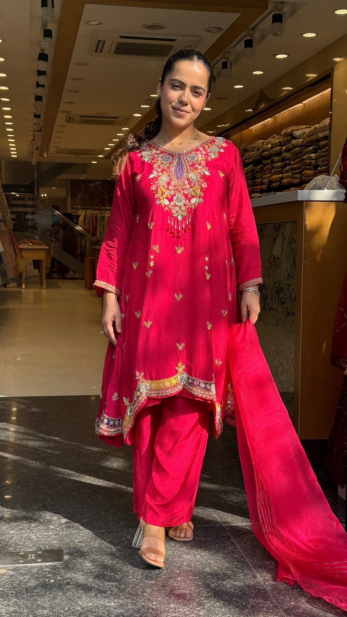 Gajji Silk A-Line Suit with Dabka Dori Work & Parsi Thread Embroidery