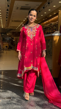 Gajji Silk A-Line Suit with Dabka Dori Work & Parsi Thread Embroidery