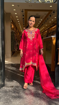 Gajji Silk A-Line Suit with Dabka Dori Work & Parsi Thread Embroidery