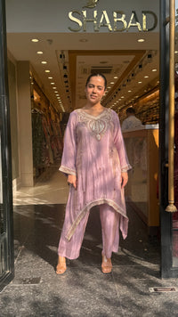 Shimmer Tissue Co-Ord Set with Dori Work Neckline