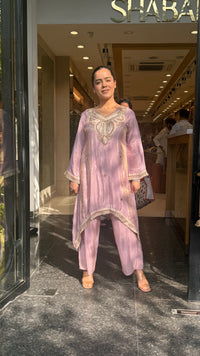 Shimmer Tissue Co-Ord Set with Dori Work Neckline