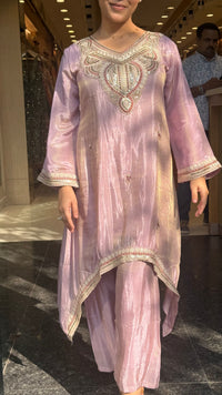 Shimmer Tissue Co-Ord Set with Dori Work Neckline