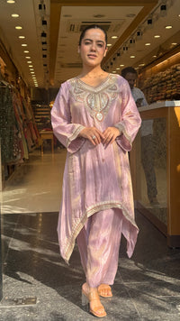 Shimmer Tissue Co-Ord Set with Dori Work Neckline