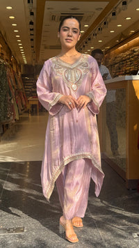 Shimmer Tissue Co-Ord Set with Dori Work Neckline