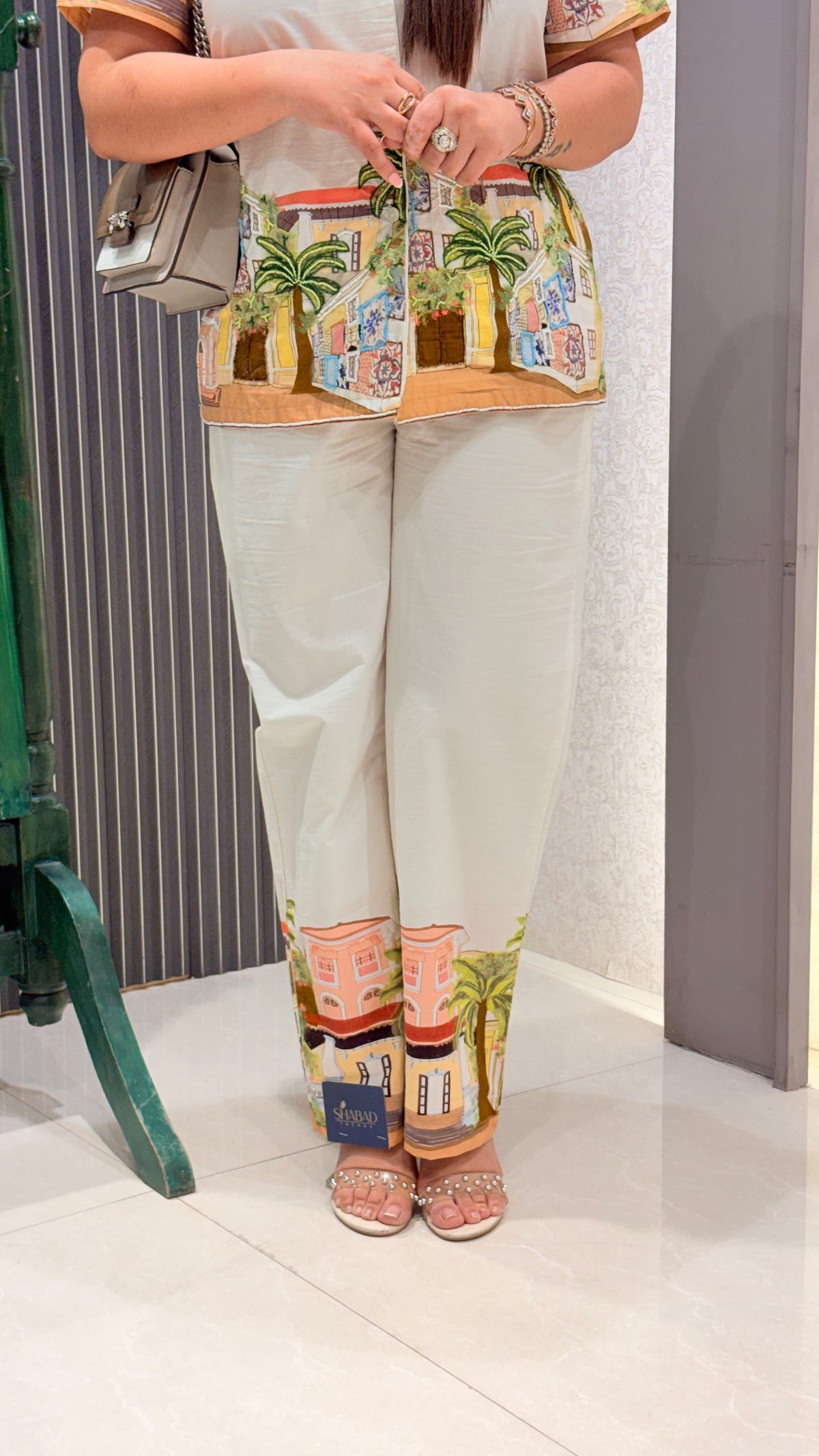 Brush Print Co-ord Set with Pearl Highlighting