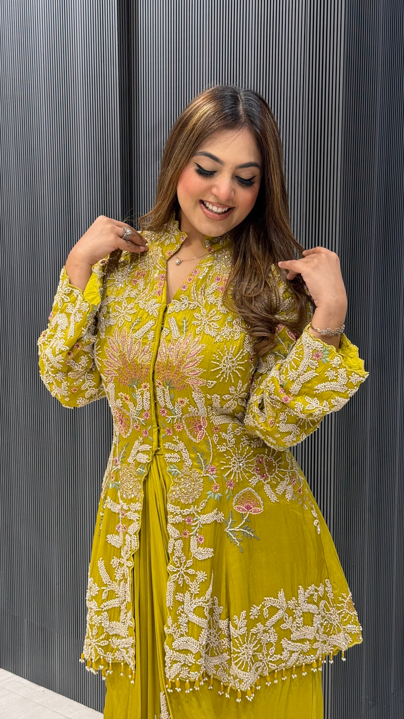 Handcrafted Indo-Western Skirt & Jacket Set – Elegant Handwork