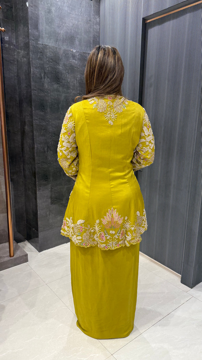 Handcrafted Indo-Western Skirt & Jacket Set – Elegant Handwork