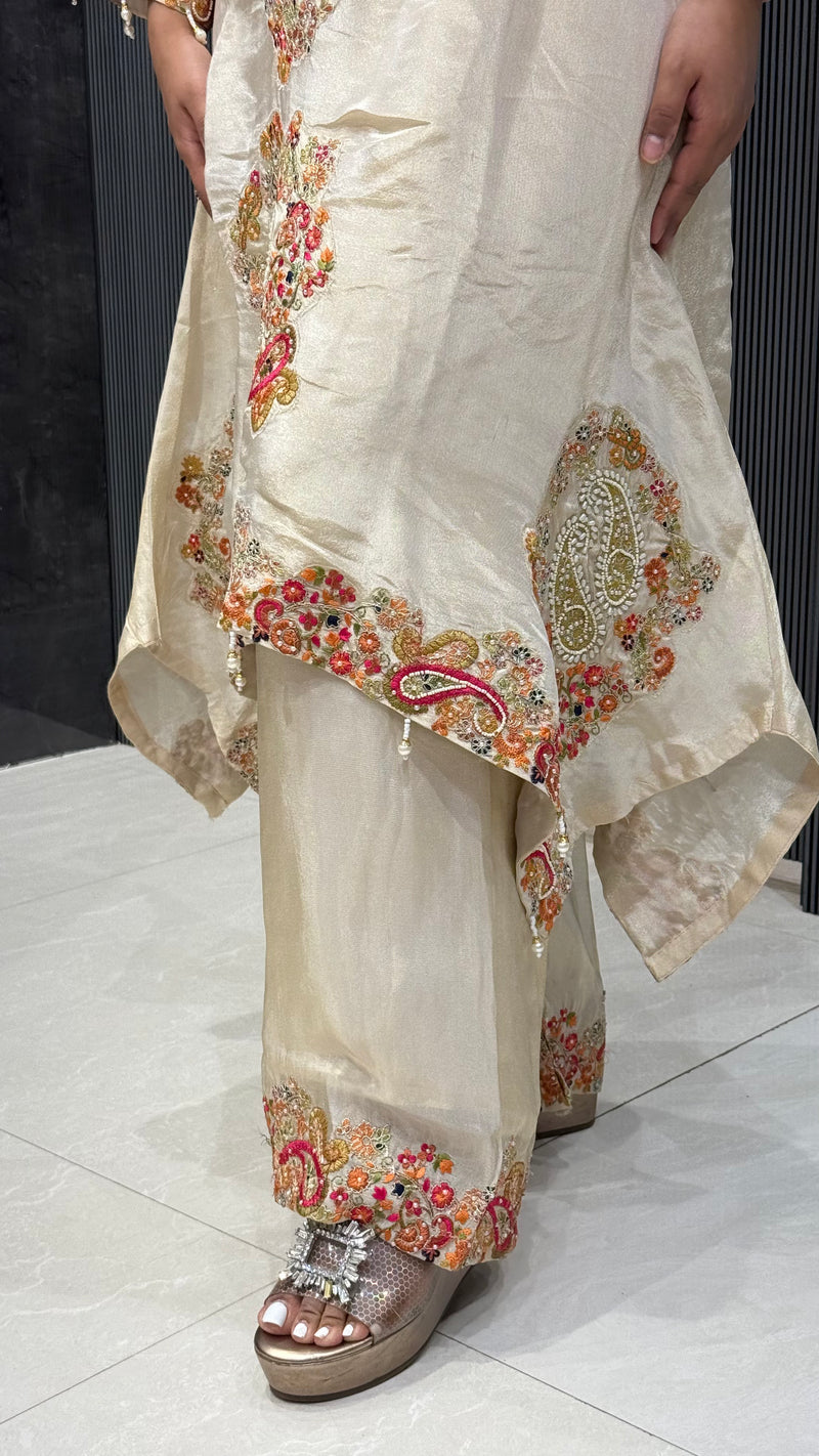 Phulkari Handwork Coord Set in Shimmer Silk – Elegant Ethnic Fusion