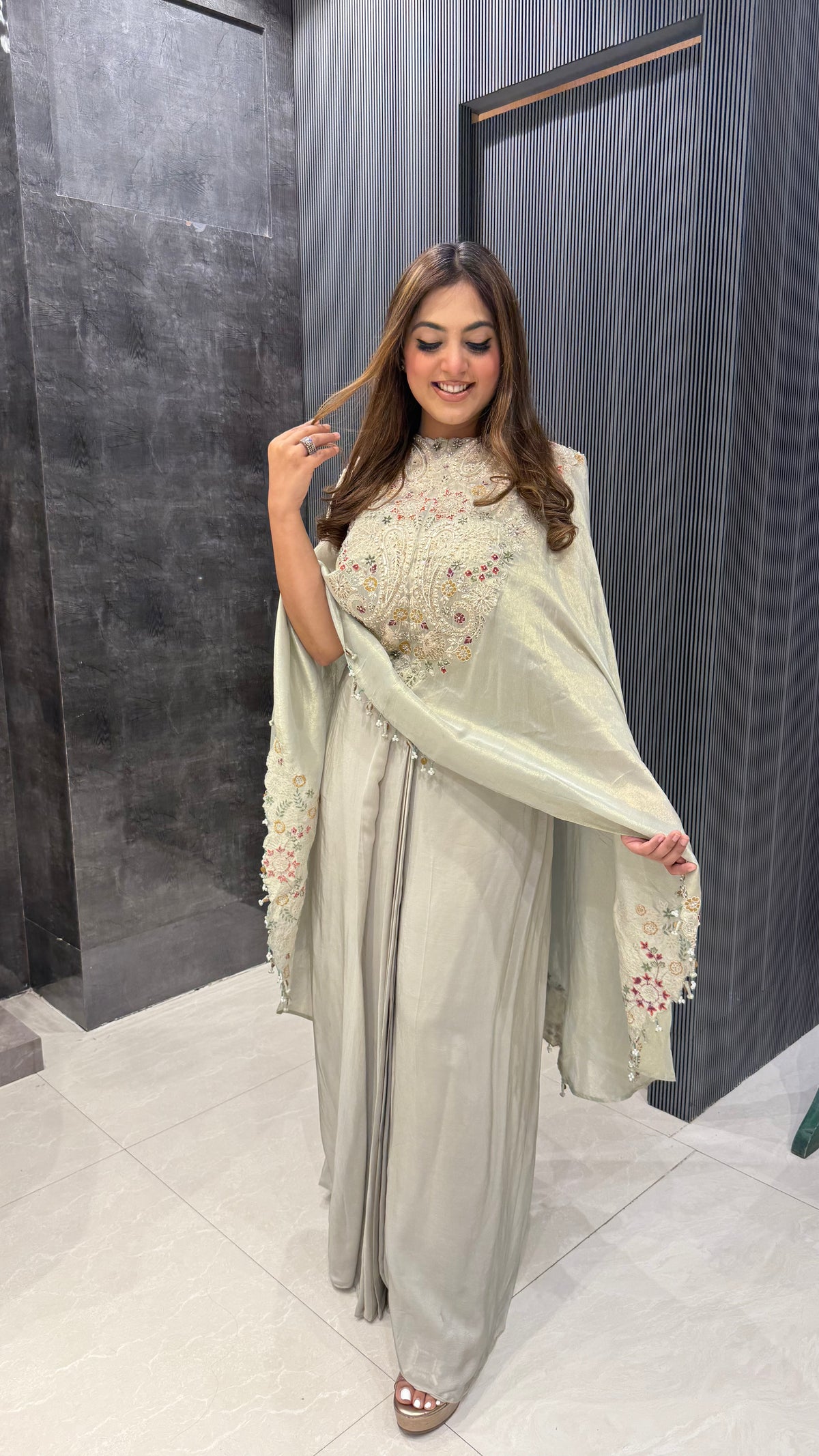 Shimmer Handwork Cape with Skirt
