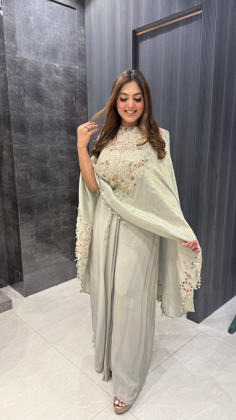 Shimmer Handwork Cape with Skirt