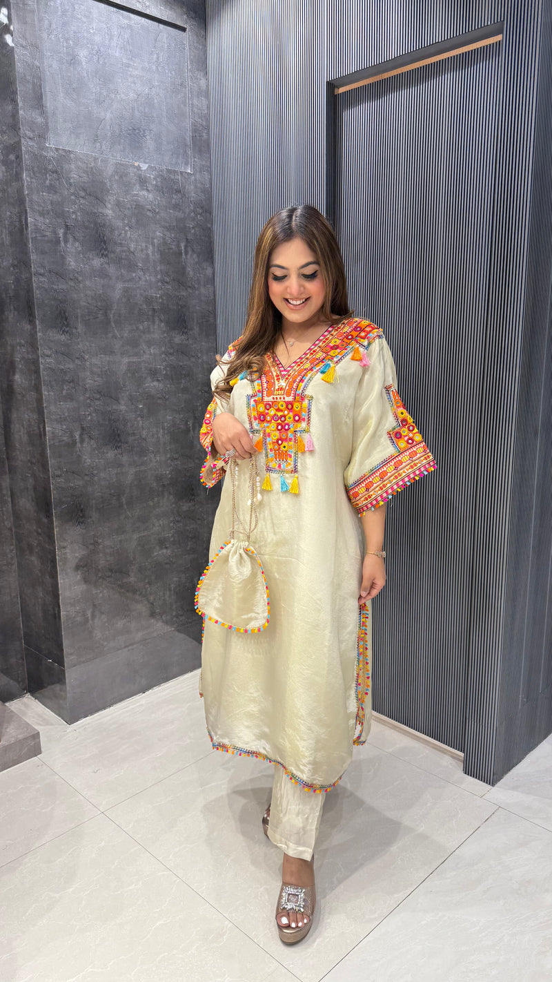 Phulkari Handwork Coord Set in Shimmer Silk – Elegant Ethnic Fusion
