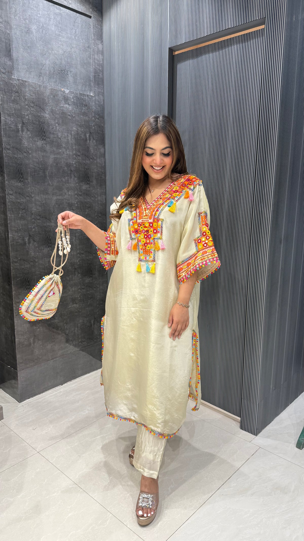 Phulkari Handwork Coord Set in Shimmer Silk – Elegant Ethnic Fusion
