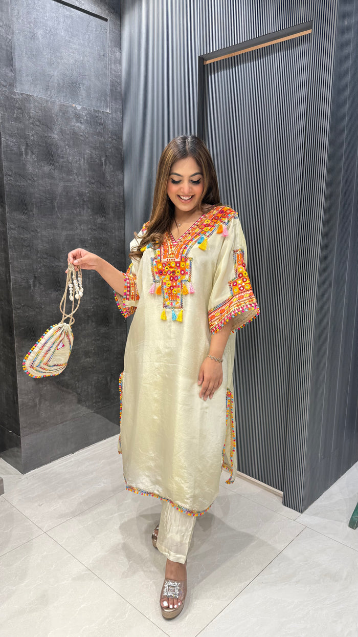 Phulkari Handwork Coord Set in Shimmer Silk – Elegant Ethnic Fusion