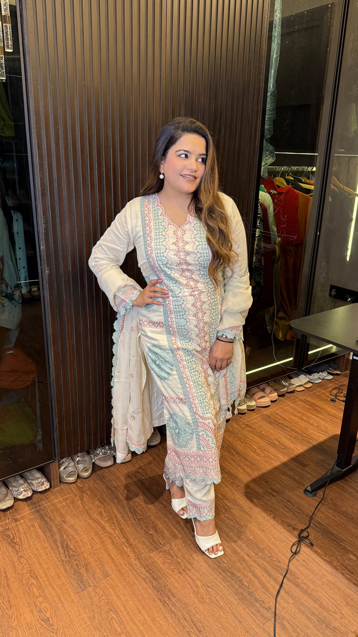 Cotton Linen Embroidered Cutwork Ready-Made Suit – Elegant Set