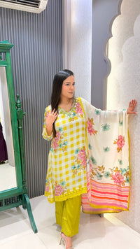 Muslin Digital Print Suit with Mirror Work