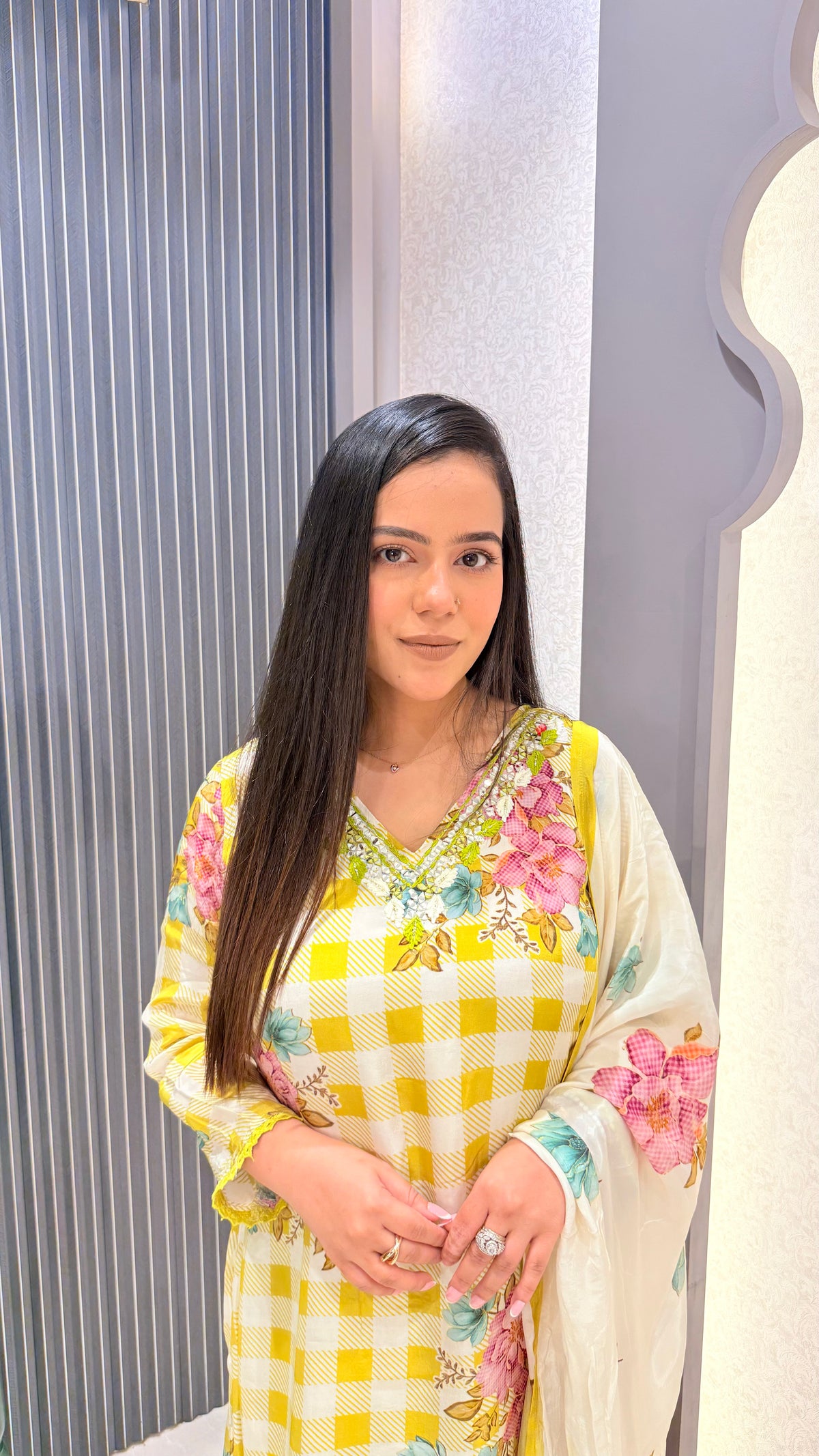 Muslin Digital Print Suit with Mirror Work