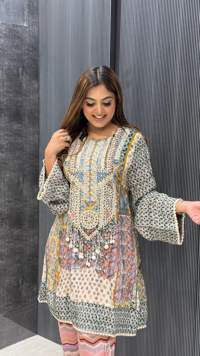 Hand-Embroidered Maslin Coord Set – Elegant Everyday Fusion