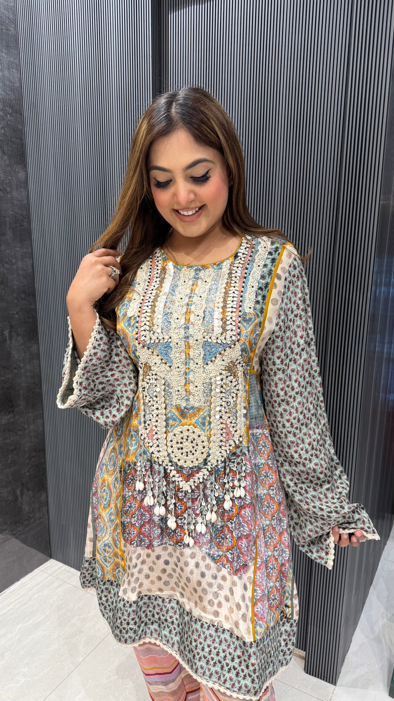 Hand-Embroidered Maslin Coord Set – Elegant Everyday Fusion