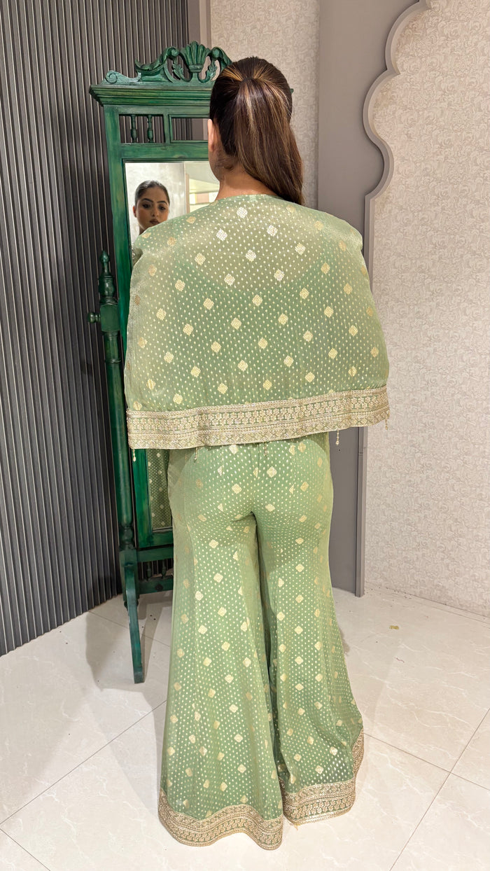 Shimmer Silk Banarasi Suit with Mirror, Pearl & Zari Work –