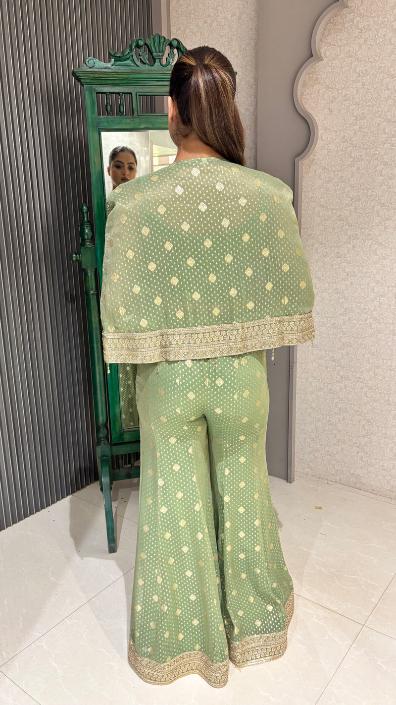Shimmer Silk Banarasi Suit with Mirror, Pearl & Zari Work –